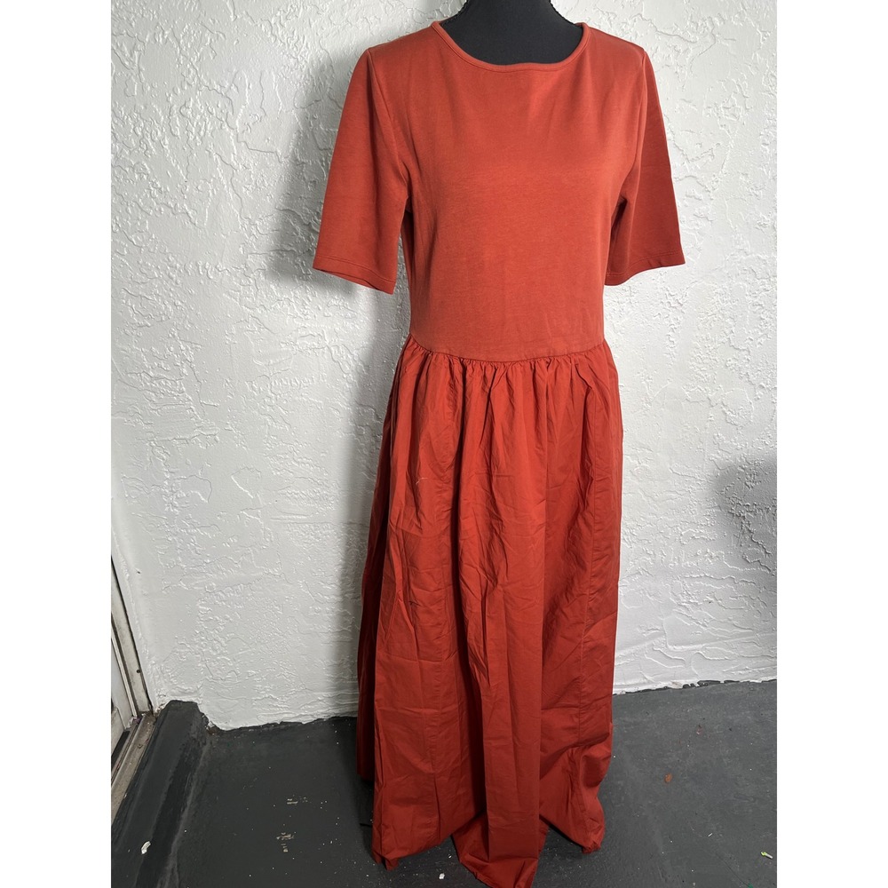 The Drop Rust Orange Mixed Media Maxi Dress Size L Cotton Blend NWT